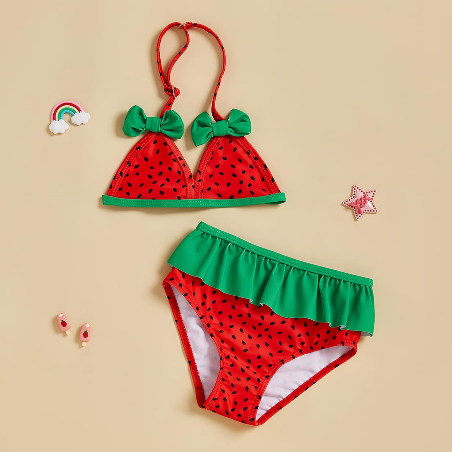 Yccutest Newborn Baby Girl Bikini Infant Girls Watermelon Swimsuit Swim Triangle Top Ruffle Tankini Bottom Toddler Swimwear