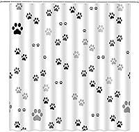 Vista 6 de Cortina de ducha con estampado de patas, lindo gato, perro, mascota, pata de mascota, juego de decoración de baño con ganchos
