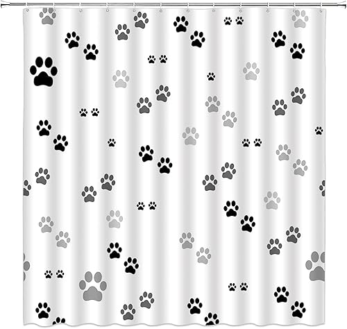 Miniatura 6 de Cortina de ducha con estampado de patas, lindo gato, perro, mascota, pata de mascota, juego de decoración de baño con ganchos