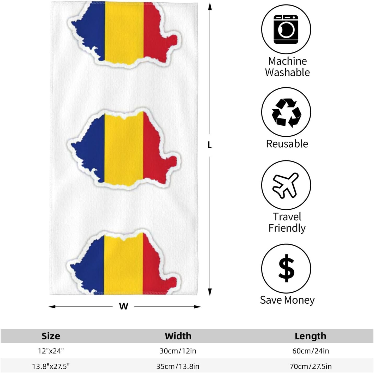 Romania Flag Map Print Hand Towels for Kitchen, Decorative Bathroom Towels Decor Farmhouse Cute for Men Women Gifts