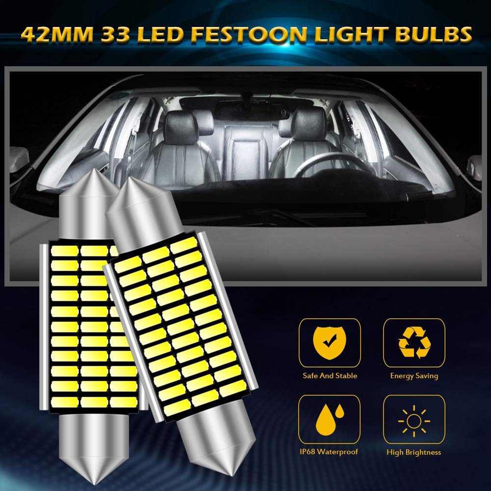 KATUR Żarówki LED Festoon C5W 41 mm, 42 mm, 6000 K, białe światło, super jasne chipsety Canbus, bez błędów, dla 211-2, 212-2, 214-2, 2112, 2122, 569, 578, oświetlenie wnętrza, kopuły, tablicy