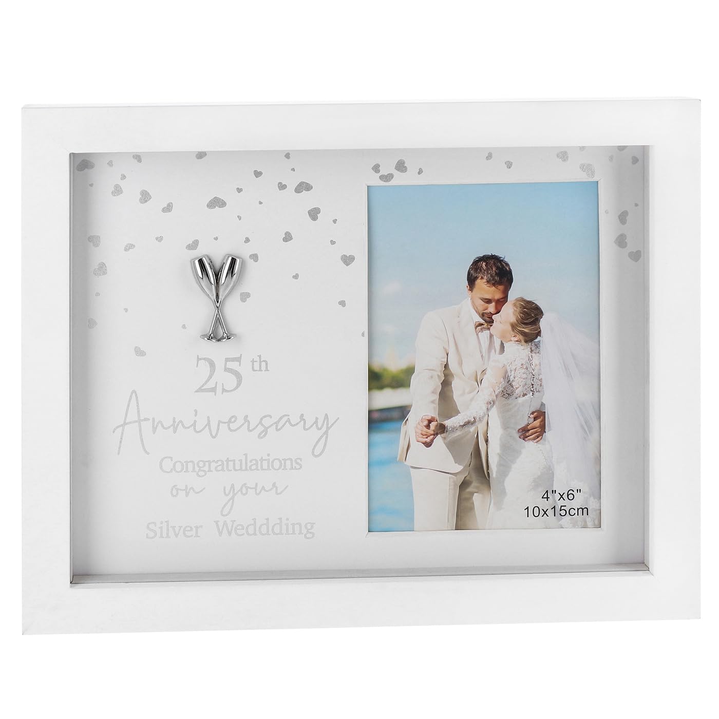 Shudehill Giftware 25Th Silver Sentiment Sparkle Wedding Anniversary 6X4 White Photo Frame - 40Th Ruby Or 50Th Gold Themed Gift Idea (25Th Silver)