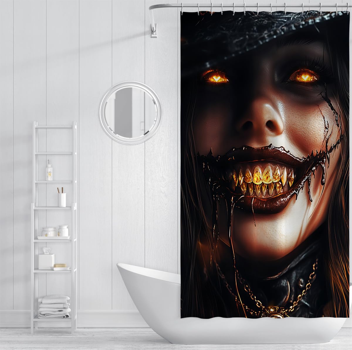 Tende Doccia Strega Gotica Labbra Nere Denti Oro Bagno 200x200cm