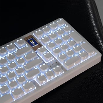Shine Through PBTキーキャップ、ミニマリストホワイトサイドプリントキーキャップ、113キーカスタムMAOプロファイルキーボードキャップセット、かわいい猫の昇華型キーキャップ、61/64/87/100/104/108チェリーMXメカニカルキーボード用