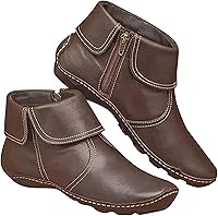 Vista 20 de Ladmiple Botas de tobillo para mujer, sin tacón, casual, con cremallera lateral, botas cortas vaqueras occidentales, zapatos para caminar