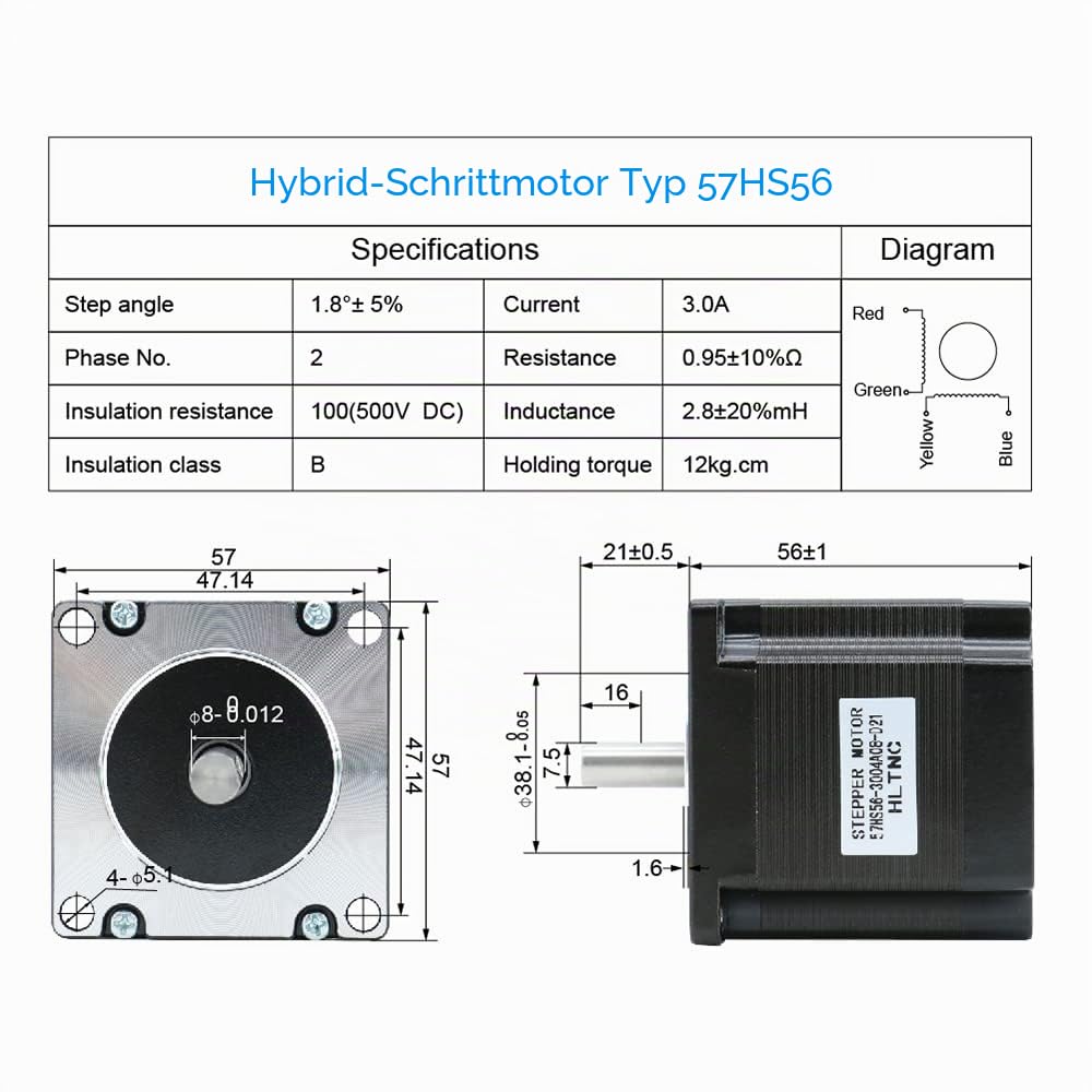 Nema 23 CNC-Schrittmotor 3A 1900 g.in 178ozin 1,2Nm CNC Schrittmotor DIY CNC Fräsen (1900 g.in-1,2Nm)