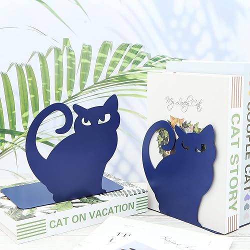 Miniatura 5 de Lindo y encantador gato persa antideslizante de hierro grueso sujetalibros organizador de libros para biblioteca, escuela, oficina, hogar, estudio,