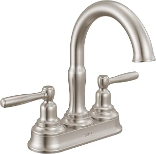 Delta Roe Centerset Brushed Nickel Bathroom Faucet, 4 Inch 3 Hole Bathroom Sink Faucet for Vanity, Push-Pop Drain Assembly, Stainless 25985LF-SS
