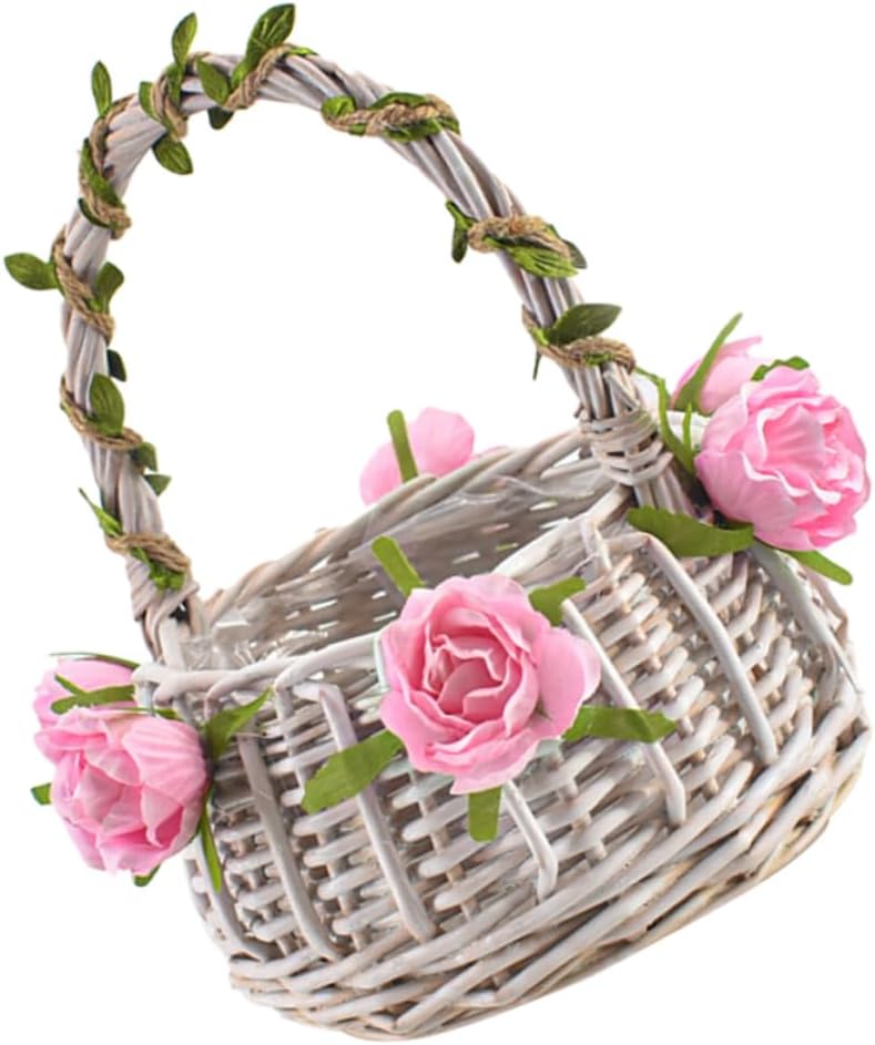 Ciieeo 2pcs Rattan Woven Flower Girl Basket for Wedding Delicate Petal Scattering Tote Rustic Flower Basket for Special Occasions for Graduation Parties