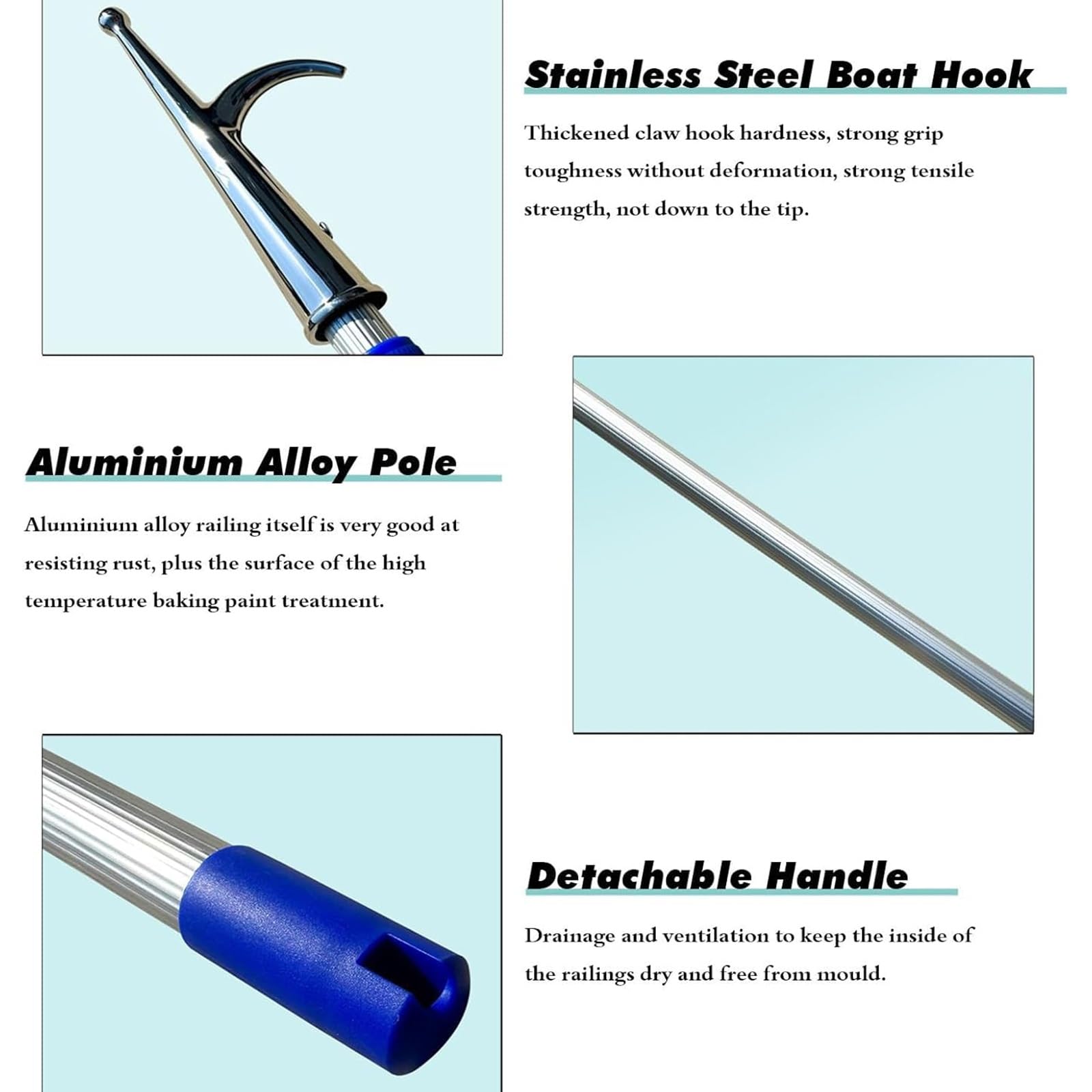 Gancho telescópico de Rescate para Piscinas, Poste de Seguridad portátil de Aluminio para Nadadores Que se están Ahogando, Gancho Multiusos para Barcos con Poste Extensible de 2 m/6,3 pies.