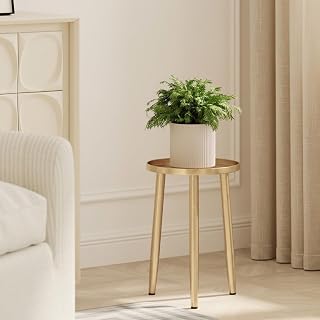 Adjustable Height Plant Stand, 11" Pot Holder for Indoor, Gold | Two adjustable heights (13.7" and 17.3"), Metal plant stool for flower pots indoor/outdoor, Fits living room, patio