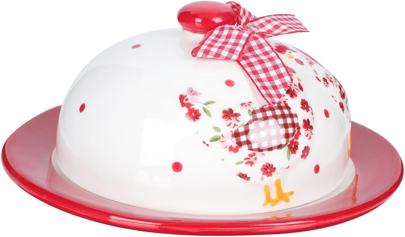 Butter Dishes Practical Ceramic Plate Butter Plate Ceramic Butter Plate Food Serving Dish 1 Set Butter Container (Color : Red Plate Size : 16.7x16.7cm)