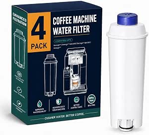 4-Pack Coffee Machine Water Filter Replacement Compatible with DeLonghi DLSC002 for Magnifica Evo, Dinamica Plus, Eletta Explore, ECAM, ETAM, ESAM Series