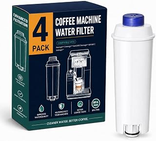 4-Pack Coffee Machine Water Filter Replacement Compatible with DeLonghi DLSC002, for Magnifica Evo, Dinamica Plus, Eletta Explore, ECAM, ETAM, ESAM Series Espresso Machines
