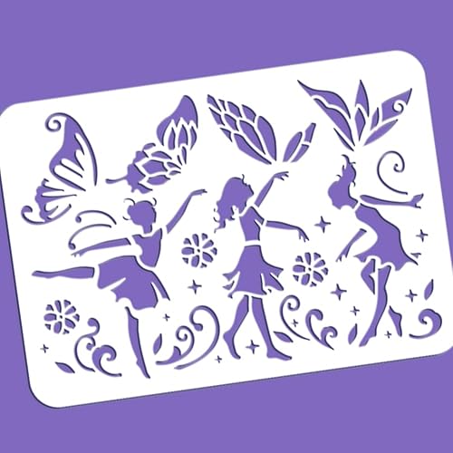 Miniatura 3 de BENECREAT Plantilla de baile de hadas, plantillas de hadas a juego de fantasía, plantilla de plástico reutilizable para pintar en muebles de madera,