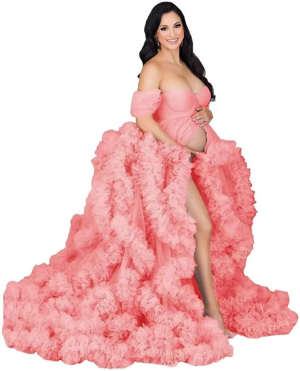 Maternity Dresses for Photoshoot Puffy Tulle Bridal Lingerie Bathgown Off Shoulder Pregnancy Robes Baby Shower Dress