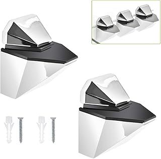 UFURMATE Glass Clamp, 2Pcs Adjustable Wood/Glass Shelf Brackets Bright Surface Zinc Alloy Glass Clamp Bracket Support Wall Mounted Shelf Clamp Clips, Fit 3-23mm Thick Shelves