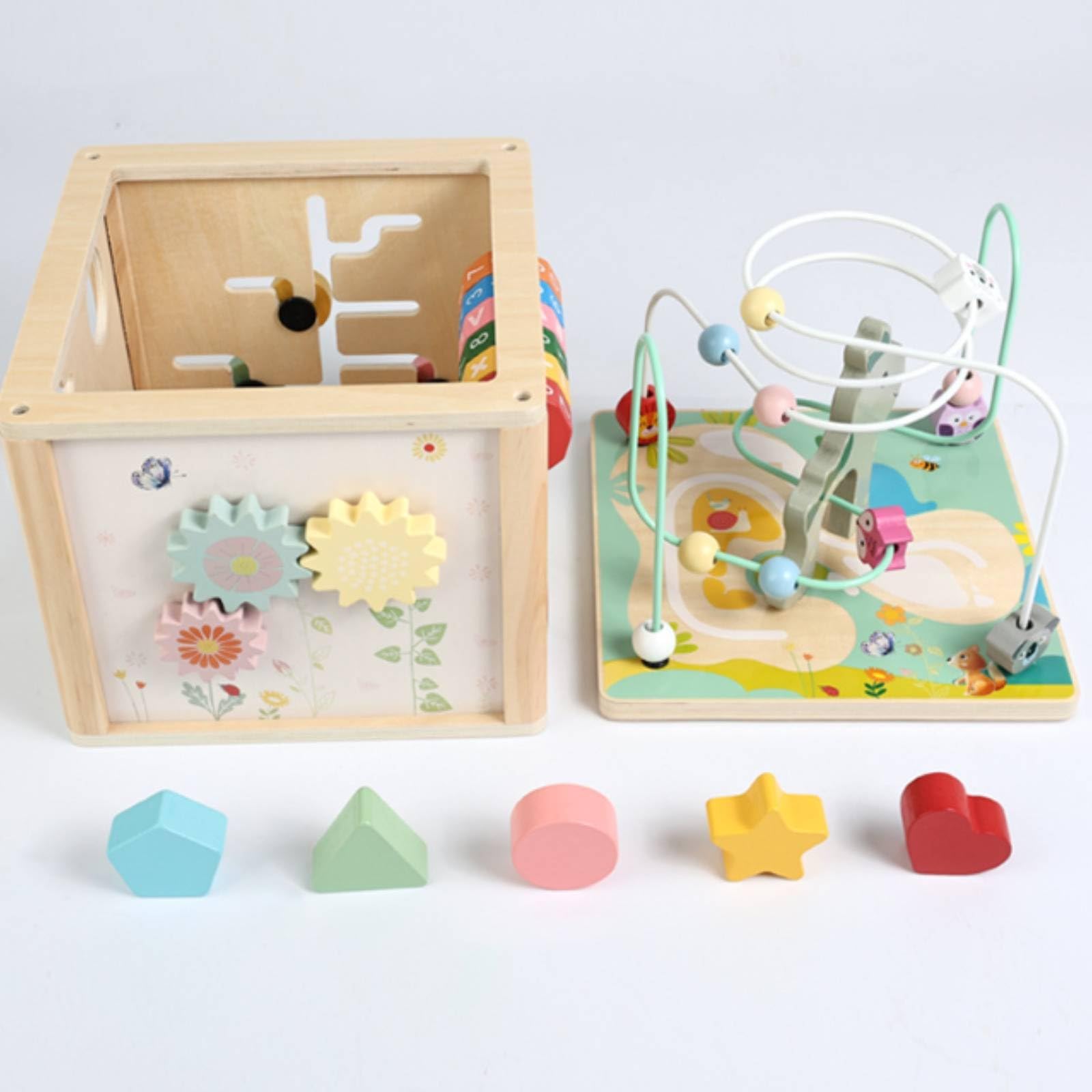 harayaa Kinder Perlenlabyrinth Holz Aktivitätswürfel Motorikspielzeug Lernwürfel Kugelbahn Formensorter Zahlenscheiben Zahnräder Fördert Zählen Und Formen mit