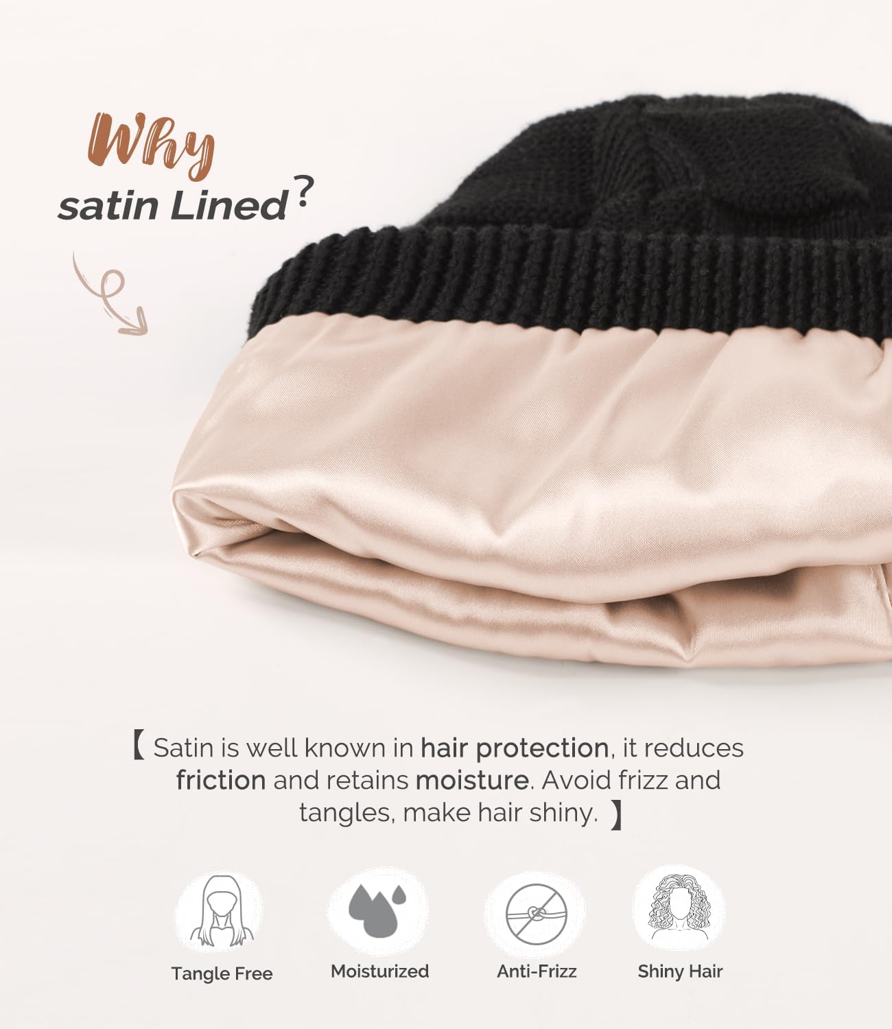 Hat Hut Womens Beanie Satin Lined Beanie Winter Hats for Women Men, Silk Lined Slouchy Beanie Hats Soft Warm Ski Hat Unisex - Image 3