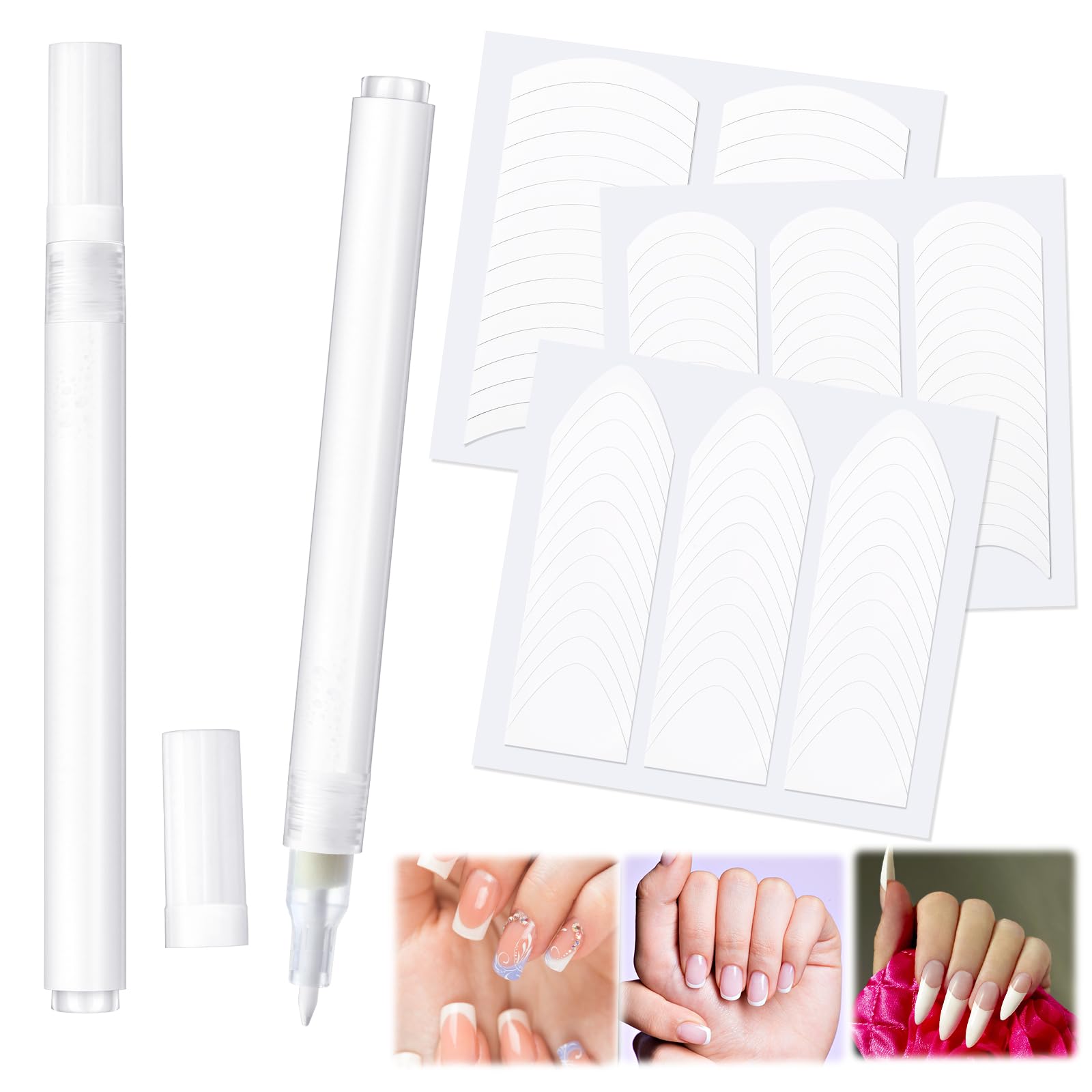 Dunzoom French Manicure Kit Include 2 Pcs French Manicure Pen 0.12 Ounce White Tip Pen 111 Count Tip Nail Stickers Strips Tool for Women DIY Pedicure