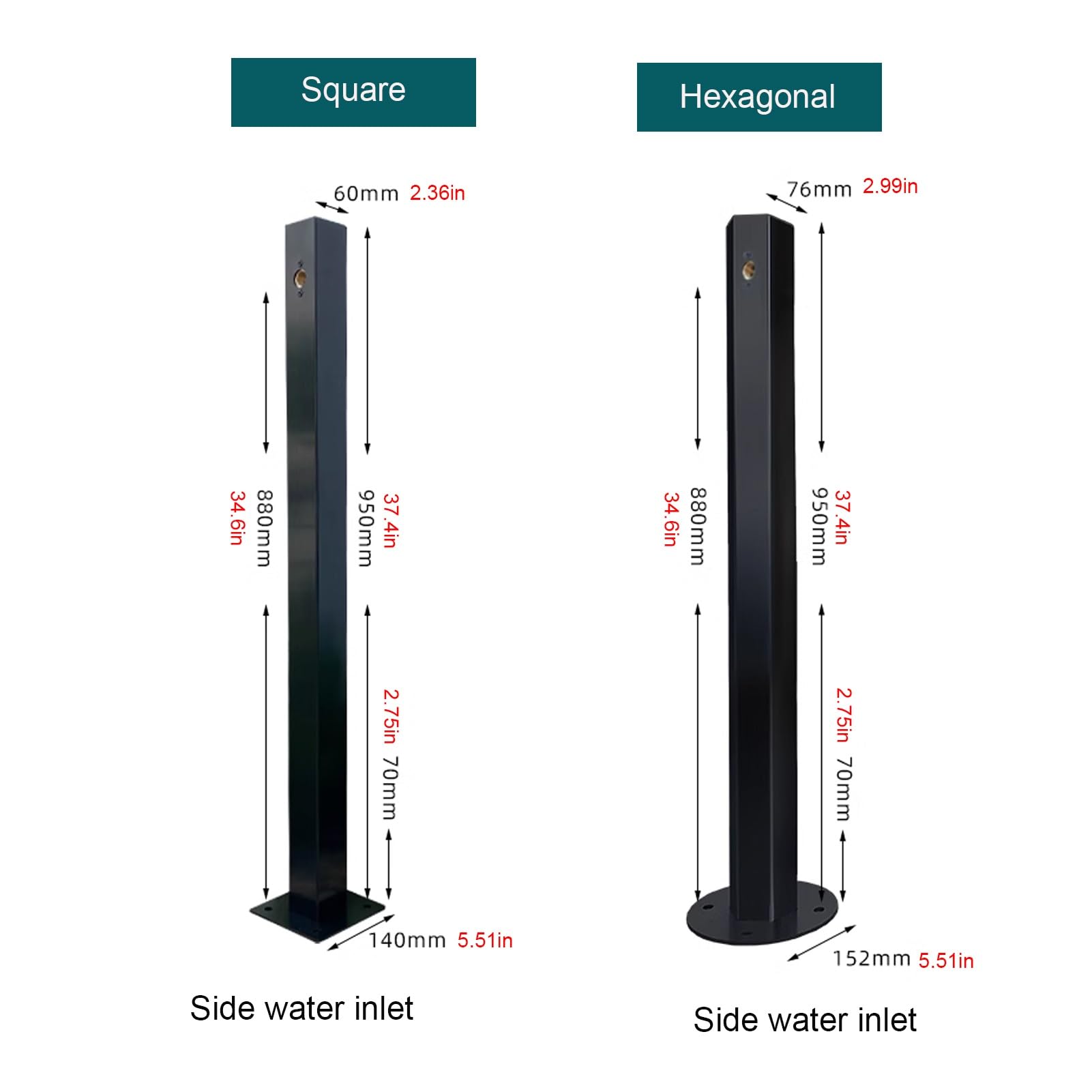 Colonna d'acqua autoportante per esterni, dispenser nero per rubinetto da pavimento per irrigazione da giardino, anti-perdite, elegante fontana d'acqua per cortile e patio.