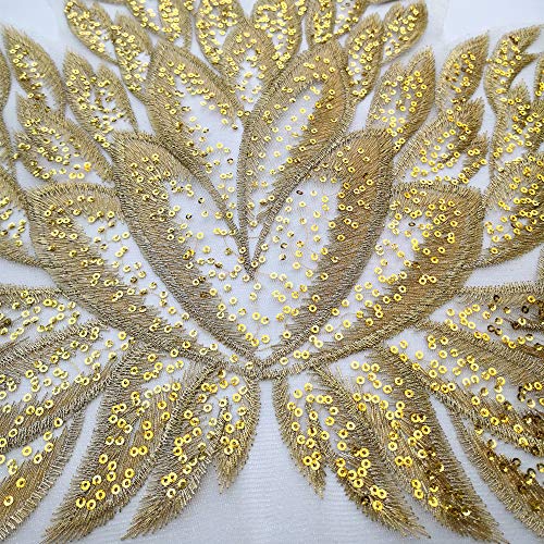 High-End Gold Color Sequins Lace Applique Patch, Sewing For Wedding Dress Women Evening Costumes Gowns Diy Decoration #TOP4