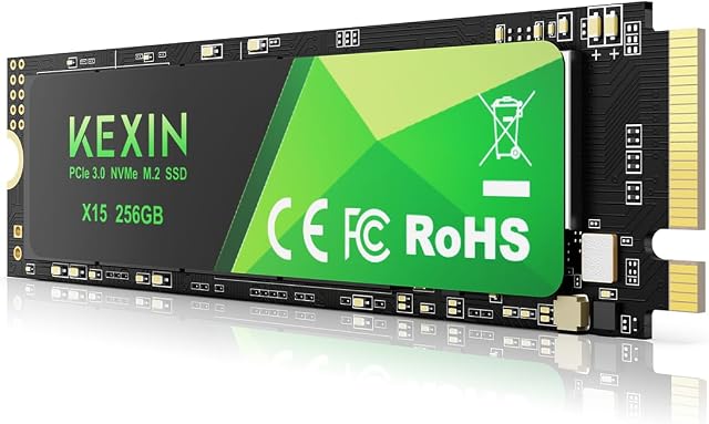 KEXIN SSD M.2 NVMe Interne SSD 256GB M.2 2280, PCIe Gen 3.0, jusqu'à 2800 MB/s Lire, 2300 MB/s Ecrire, Internal Solid State Drive Compatible avec Ordinateur portable,PC,Jeu noir, 256GB