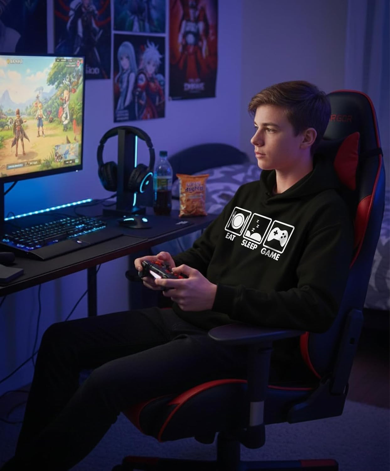 Tstars Eat Sleep Game Hoodie for Men and Teens Funny Gamer Pullover Cool Gaming Apparel Hoodies Boys - Image 4