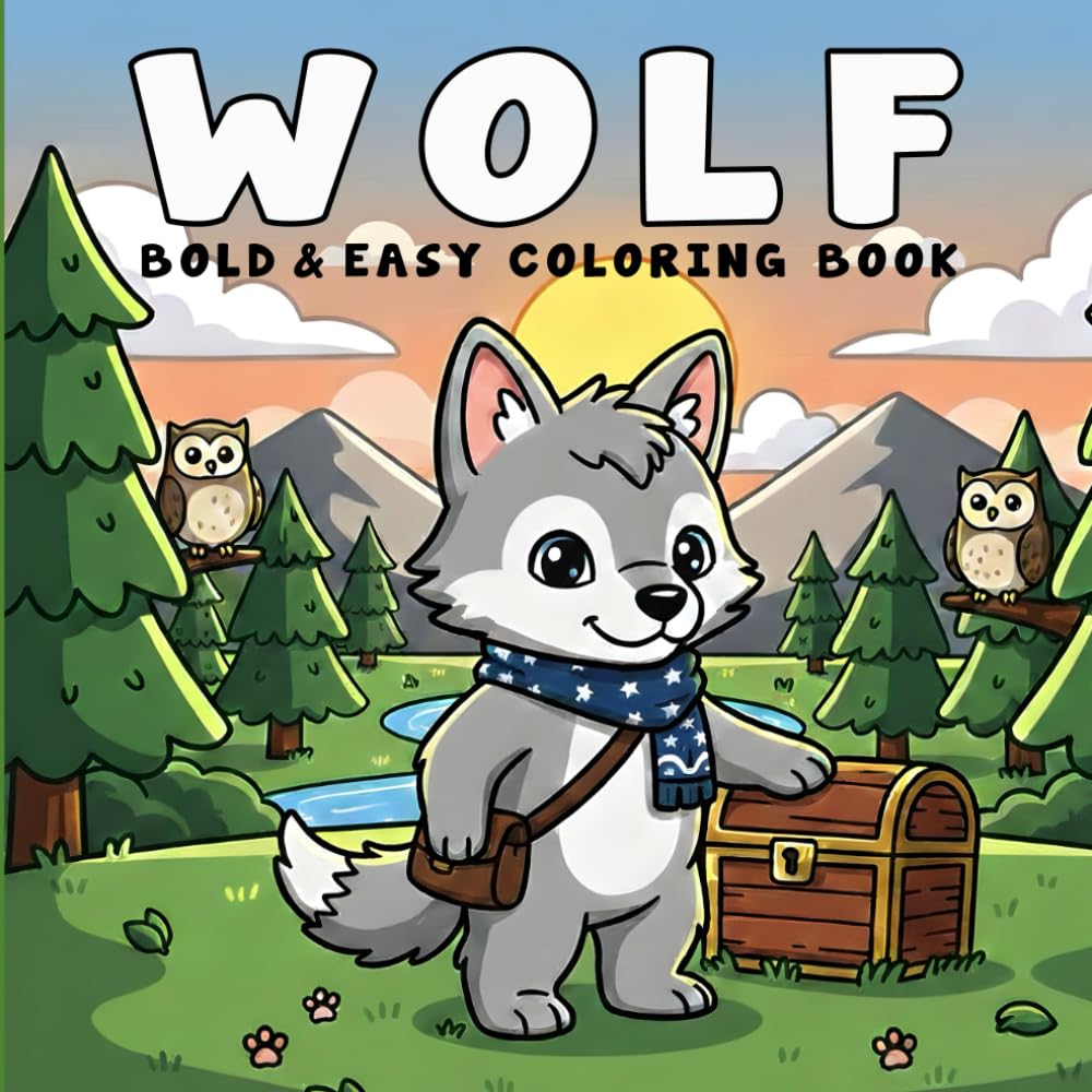 Wolf Coloring Book: +40 Cute Wolf Coloring Pages for Stress Relief – Bold and Easy Designs for Teens and Adults
