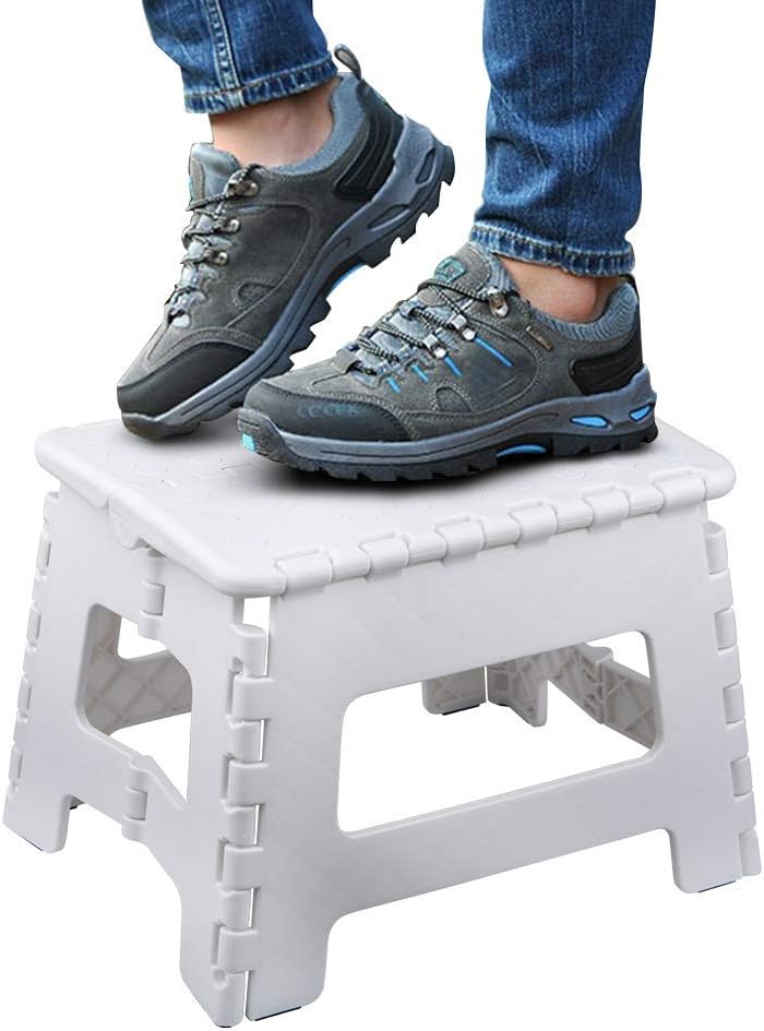 YZWDTGS Non-Slip Folding Step Stool, Sturdy Safe Enough - Holds up to 350 Lb Footstool for Adults or Kids, Fold Ladder Storage/Opens Easy, for Kitchen,Toilet,Camping ect. (White, 9 inch)