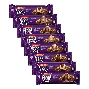 Britannia Good Day Choco Chips Cookies 4.21oz 120g - Breakfast & Tea Time Snacks Delicious Grocery Halal and Suitable for Vegetarians Pack of 8 33.76 Ounce
