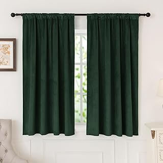 Green Velvet Blackout Curtains - nanbowang 63 Inches Long Light Blocking Rod Pocket Window Curtain Panels Set of 2 Heat Insulated Curtains Blackout Thermal Curtain Panels for Bedroom 2 Panels - Buy now