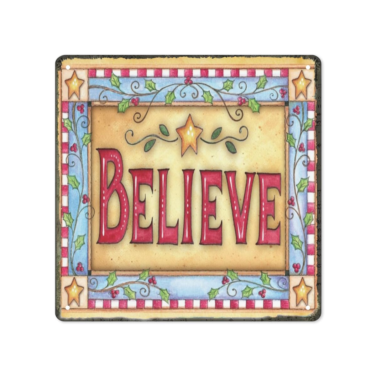 rayprint Believe Wreath Vintage Merry Christmas Metal Tin Sign Home Bar Cafe Garage Wall Decor 12 x 12 Inch