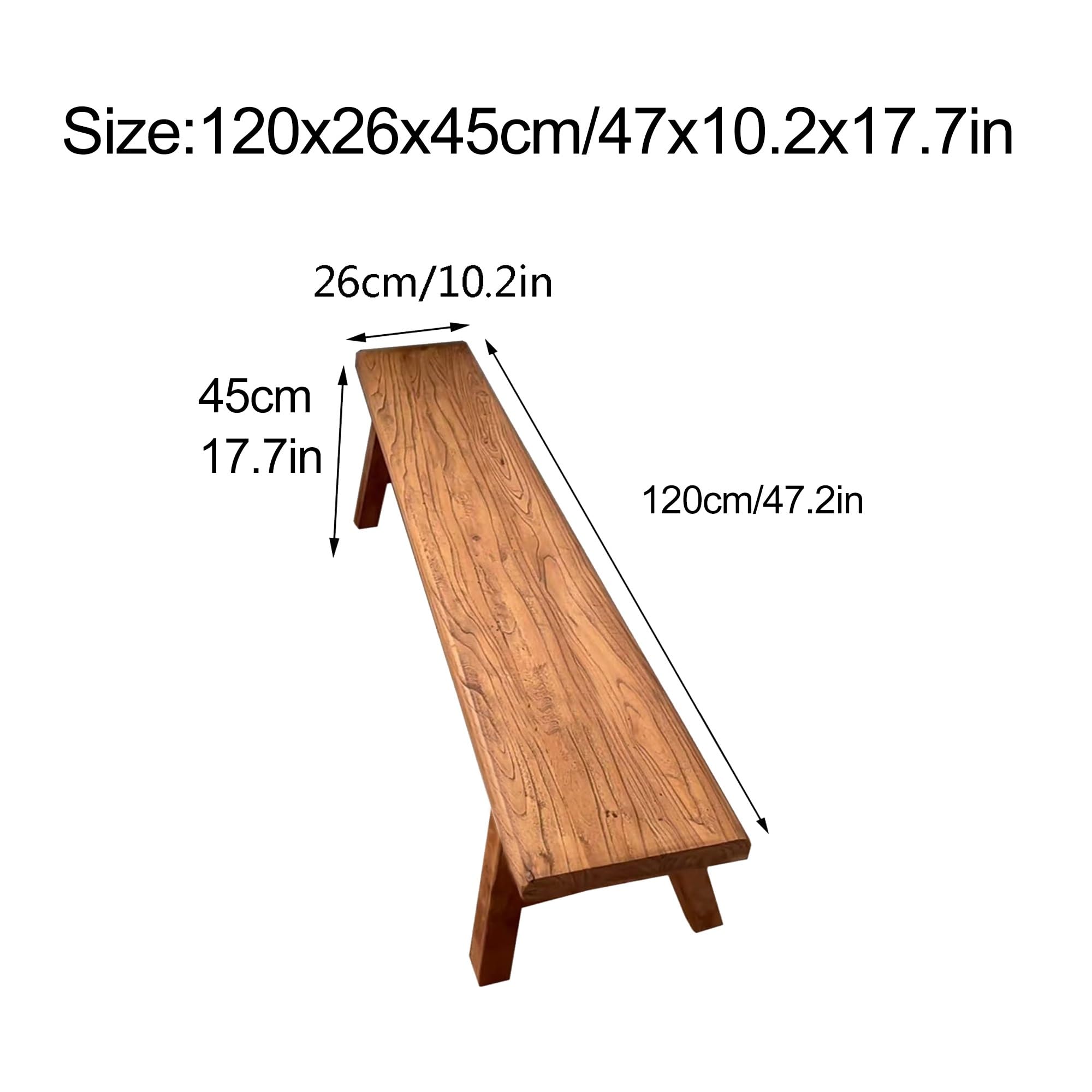 Rustykalna ławka wiejska z litego drewna - krótka ławka na buty do makaronu bez podłokietników do wejścia i jadalni stylowe rozwiązanie do siedzenia wewnątrz (120 x 26 x 45 cm)