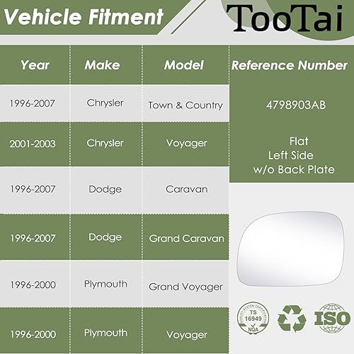 Miniatura 8 de Espejo de repuesto para el lado del pasajero, compatible con vehículos Chrysler Dodge y Plymouth, Town & Country 1996-2007, Caravan 1996-2007, Grand