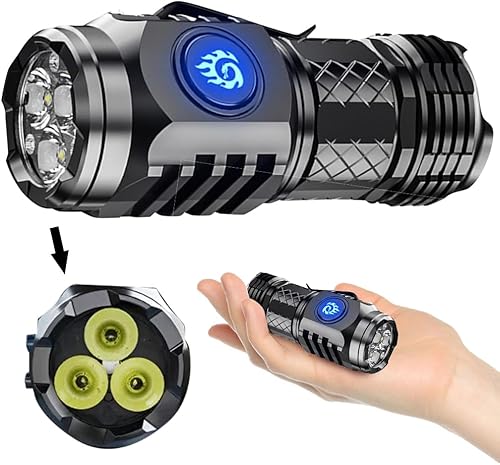 Miniatura 4 de FIALAME Mini linterna de monstruo de tres ojos, mini linterna flash súper potencia, pequeña linterna LED potente recargable, linternas de mano de