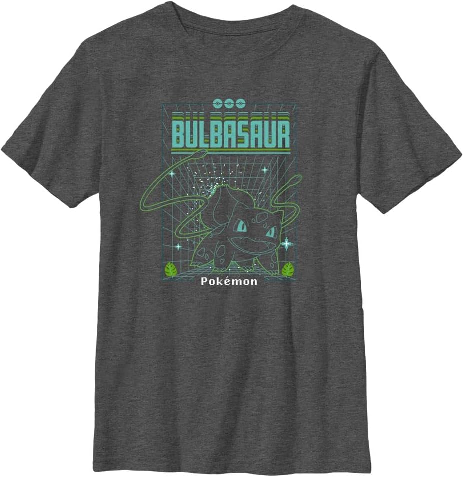 Pokémon Kids' Pokemon Bulbasaur Grid Boys Short Sleeve Tee Shirt