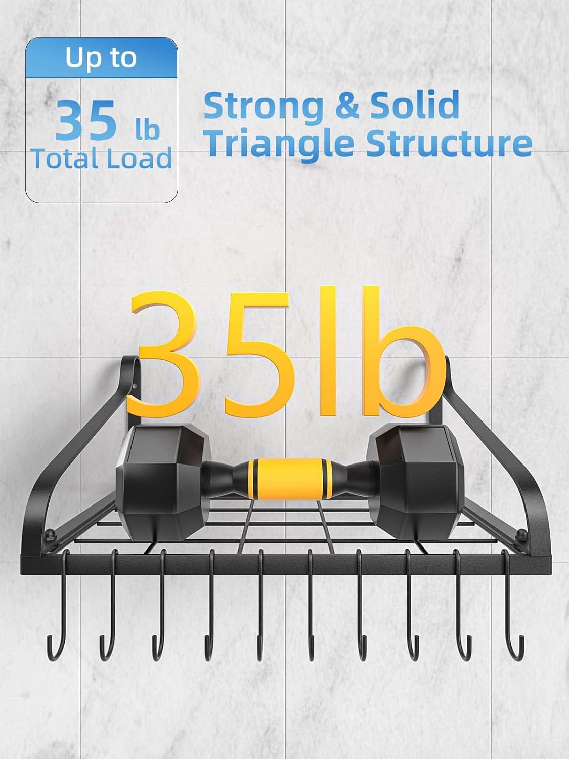 Pots and Pans Organizer - MUDEELA Hanging Pot Rack with 10 Hooks Wall Mounted Pot Pan Rack, Kitchen Wall Shelves for Cookware, 2 DIY Methods, Ideal for Pots Set, Utensils, Cookware : Home & Kitchen