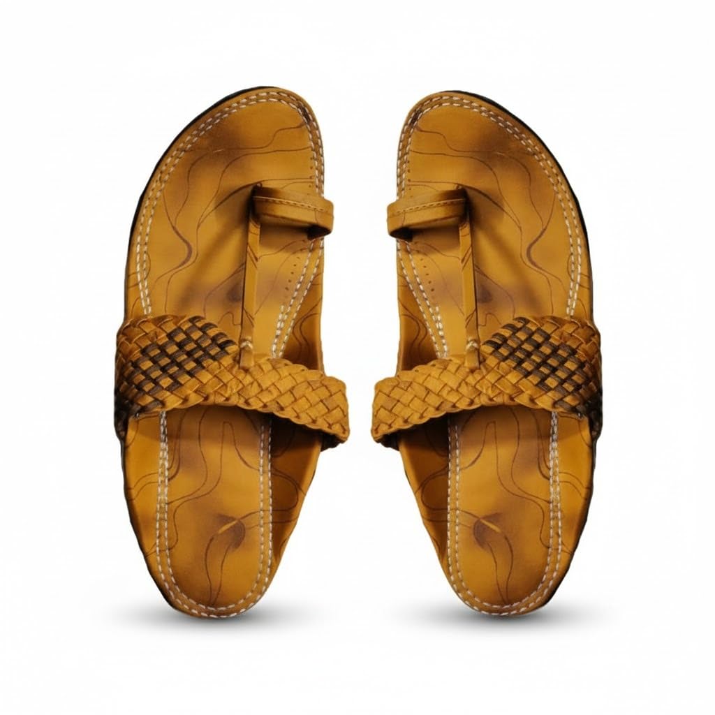 agadi Handcrafted Men’s Tan Vegan Leather Kolhapuri Chappals – Traditional Ethnic V-Strap Sandals with Braided Detail and Iconic Pointed Toe (Tok)-picture-55
