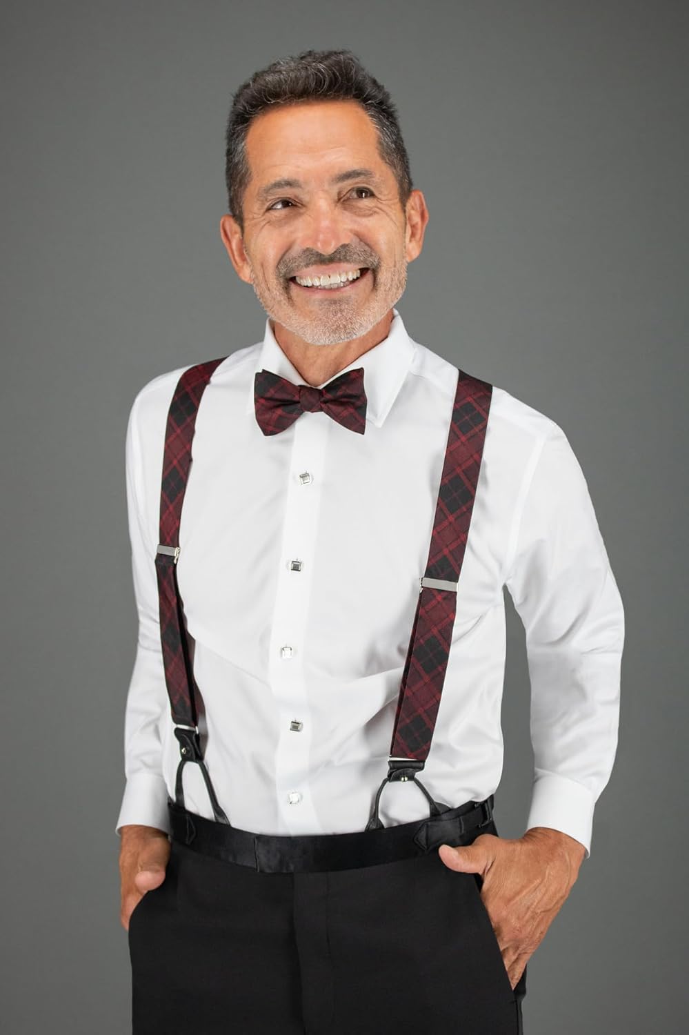 Trafalgar Men's Kincade Red Blackwatch Plaid Silk Button End Braces (Suspenders)