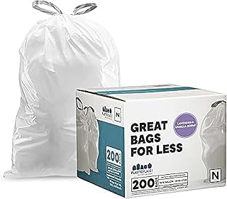 Plasticplace White Drawstring Lavender and Soft Vanilla Scented Garbage Can Liners, Compatible with Code N (200 Count) 12-13 Gallon, 45-50 Liter, 1.2 Mil, 22.5" x 31.5"