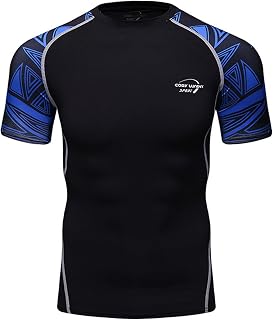 dPois Men's Athletic Workout Shirt Quick Dry Compression Shirts Short Sleeve Baselayer Undershirt