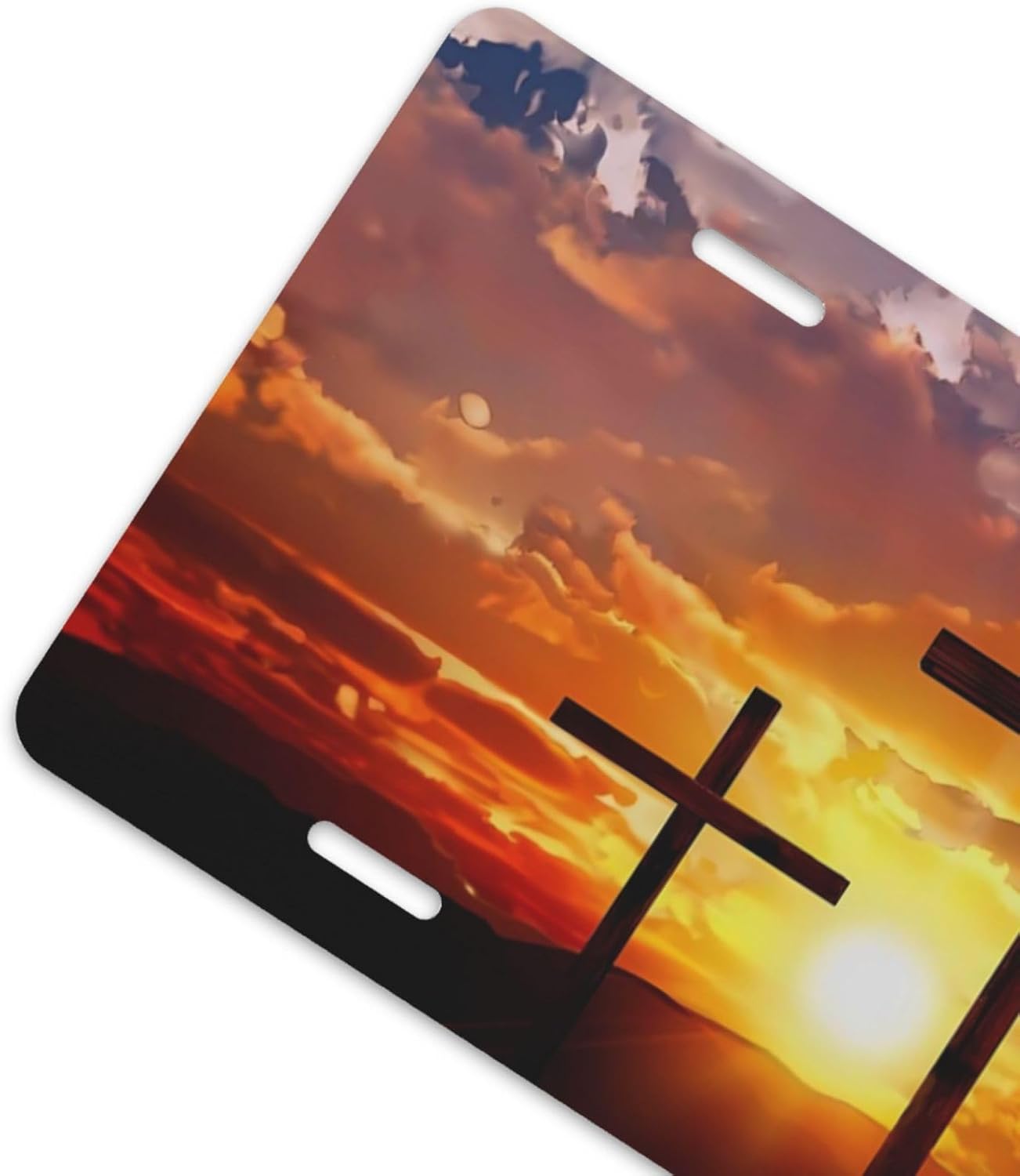 Three Crosses Sunset Christian Religious Front License Plate Aluminum Decorative License Plates Metal Car Plate 6"X12" Novelty Vanity Tag Cover with 4 Holes Car Decor Accessory