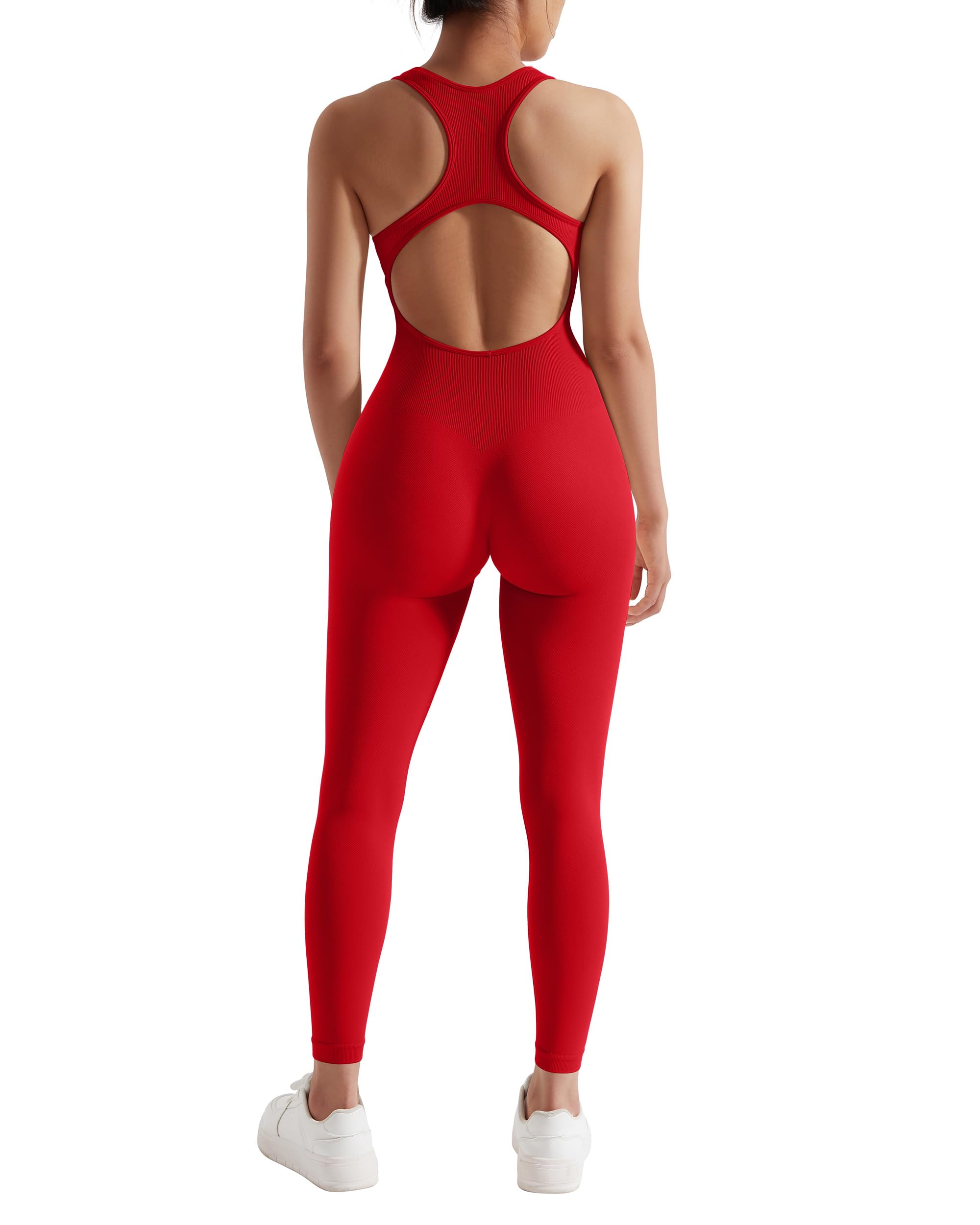 RXRXCOCO Mono acanalado sin mangas para mujer, largo, ajustado, sin espalda, acolchado, de una pieza, para hacer deporte, yoga