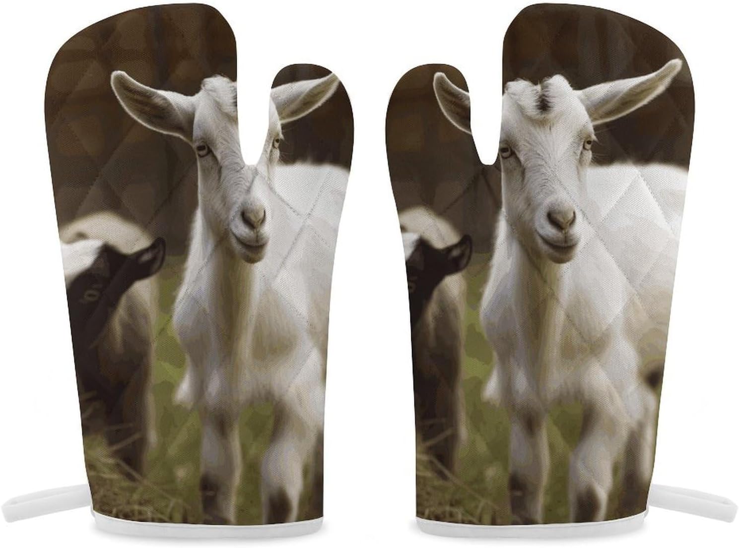 2 Pcs Oven Mitts Heat Resistant Kitchen Gloves Soft Safety Cute Goat Oven Glove for Microwave, Barbecue