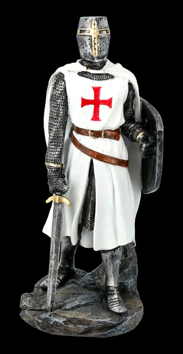 White Knights Templar Figurine with Shield and Sword | Templar Decorative Figurine Statue Sculpture Medieval Figurine Height 30 cm