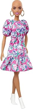 Barbie Fashionistas Doll #140 with Long Brunette Hair Wearing Mouse-Print Dress, Pink Booties & Sunglasses, Toy for Kids 3 to 8 Years Old