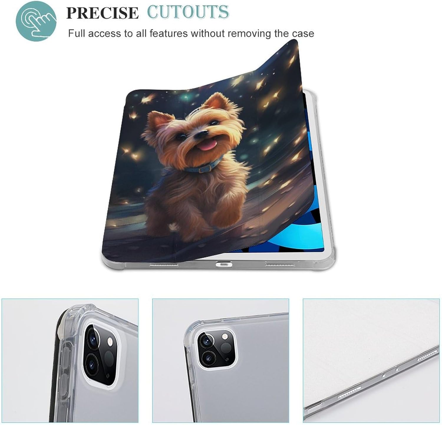 Lovely Yorkie Dog Tablet Case Compatible with IPAD Pro 2020 （11in） Non-Slip Trifold Tablet Cover Case with Pencil Holder