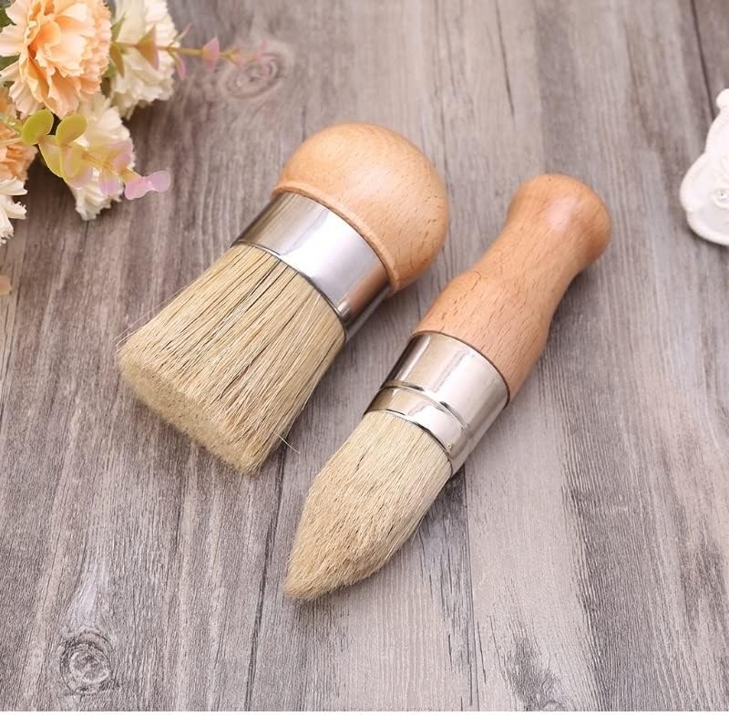 Paint Brushes,Angle Brushes,Paint Tools, Paint Brush Round and Pointed Chalk Paint Wax Brush Wood Handle Bristle Brushes Furniture Paint Brushes