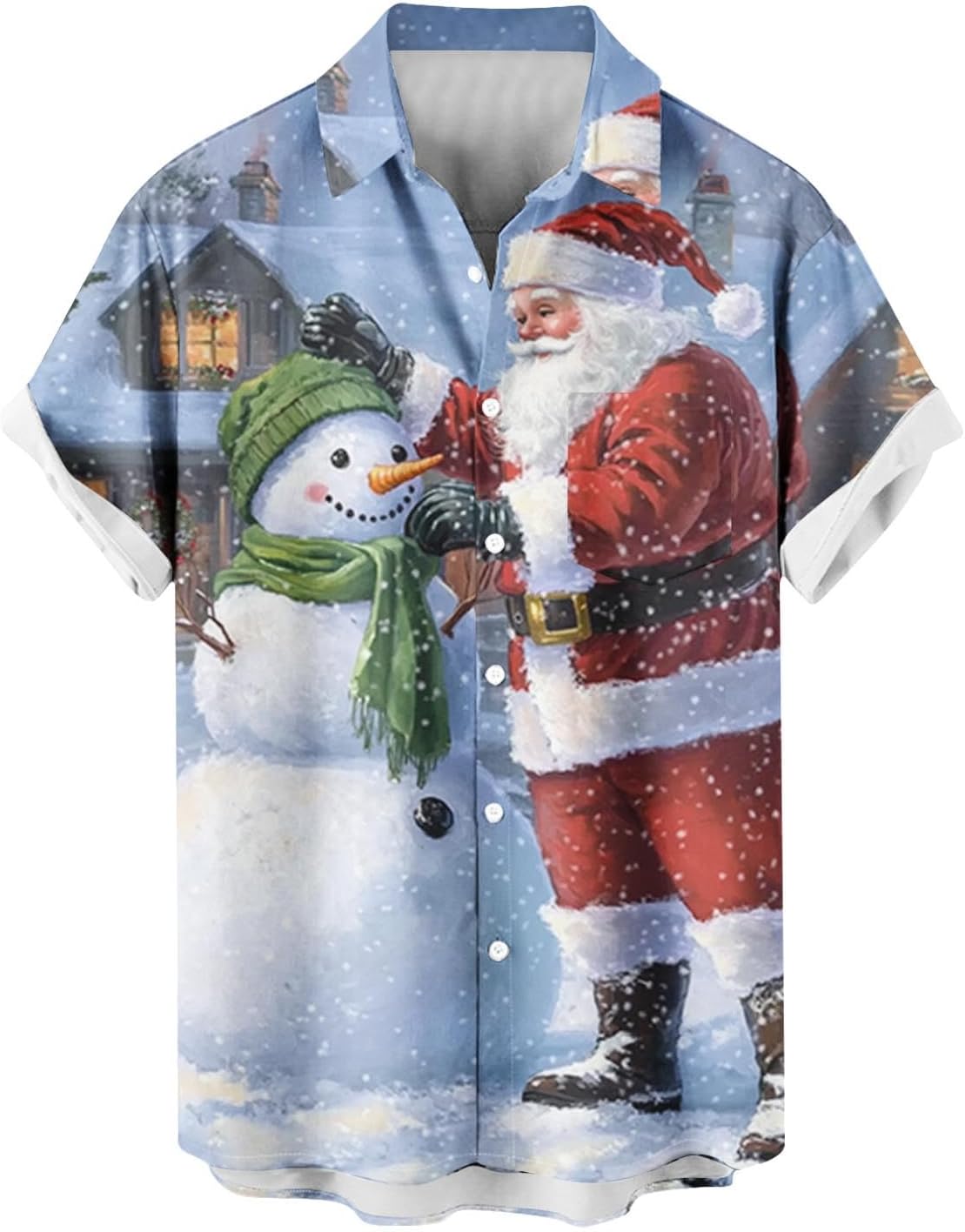 Ugly Christmas T-Shirts for Men, Lapel Hawaiian Button Bowling Shirt Funny Novelty Graphic Tees Holiday Tops